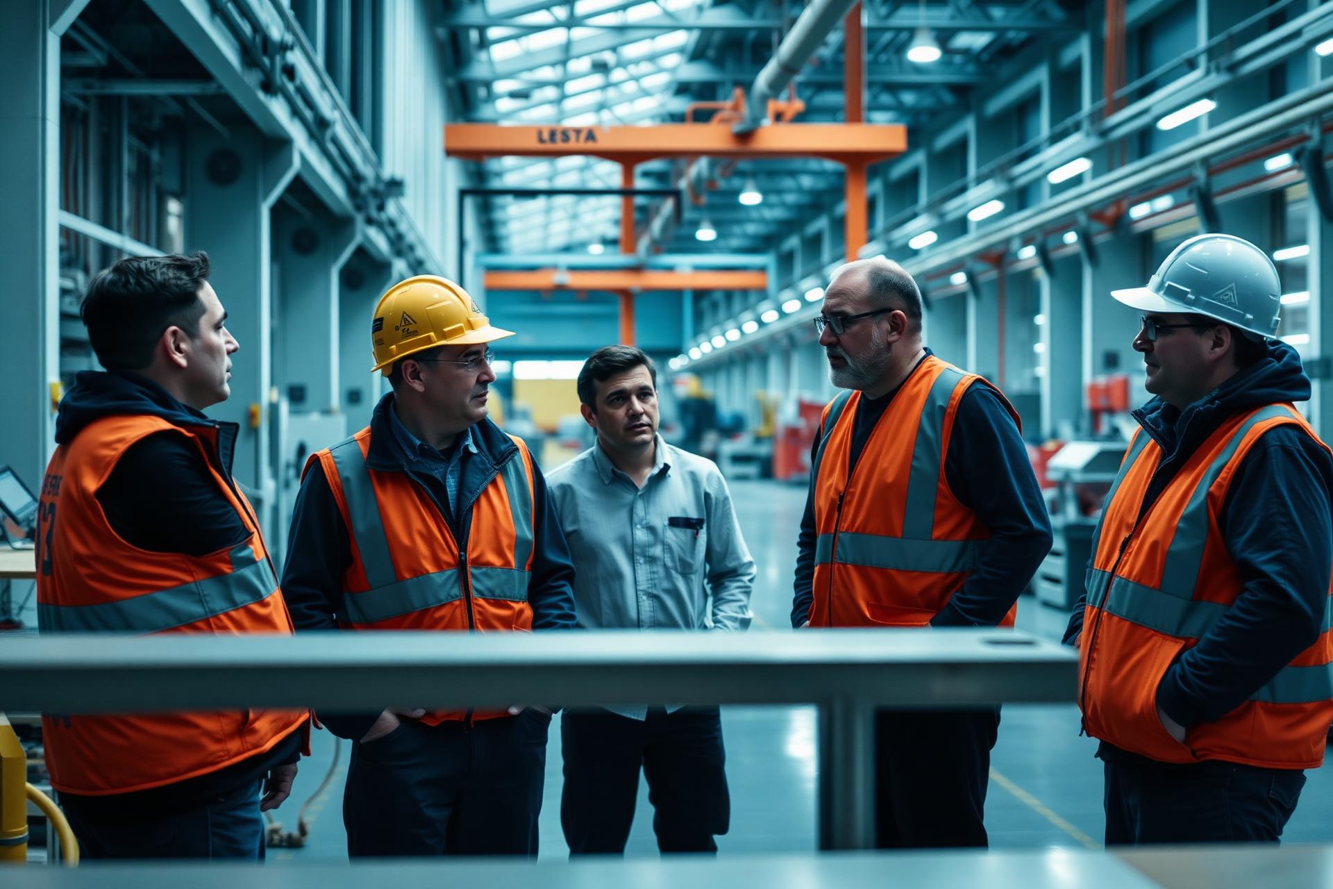 Fachkräfte im Gespräch in einer Produktionsumgebung