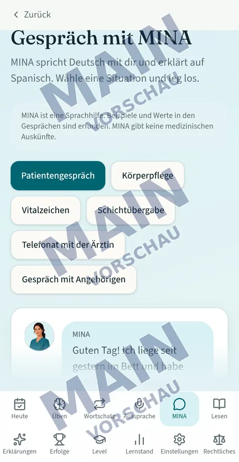 Gespräch mit MINA mit Situationen aus dem Pflegealltag